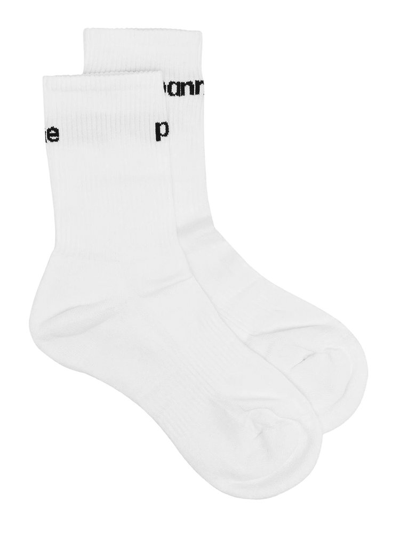Shop Rabanne Paco  Logo Intarsia Socks In White