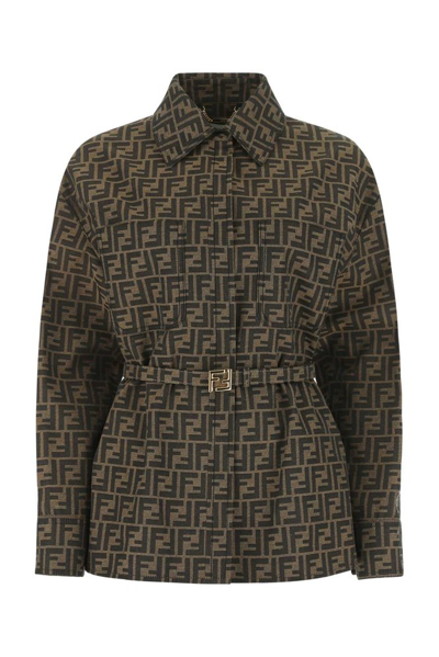 Shop Fendi Monogram Belted Waist Jacket In Brown