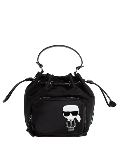 Shop Karl Lagerfeld Logo Print Bucket Bag In Black