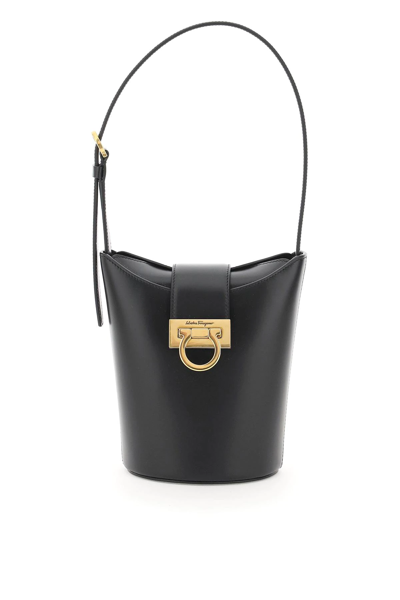 Shop Ferragamo Trifolio Small Bucket Bag In Black