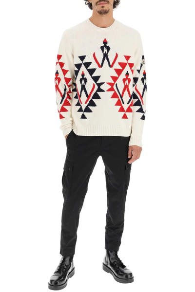 Shop Moncler Wool Sweater With Alpine Graphic In White