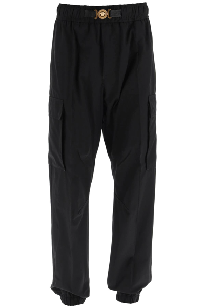Shop Versace Cotton Cargo Pants With Belt In Black