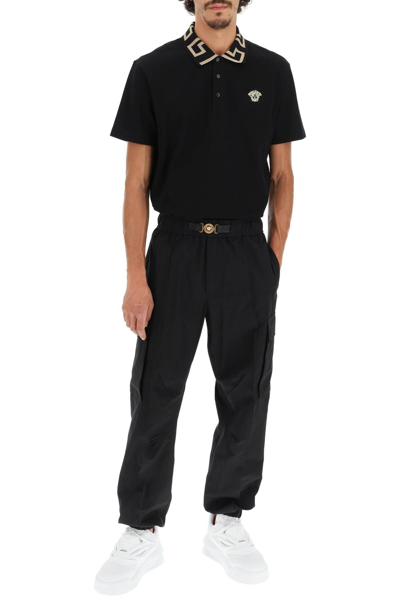 Shop Versace Cotton Cargo Pants With Belt In Black