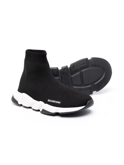 Balenciaga Speed Sock Sneakers With Tricolor Sole, Toddler/kids In Black