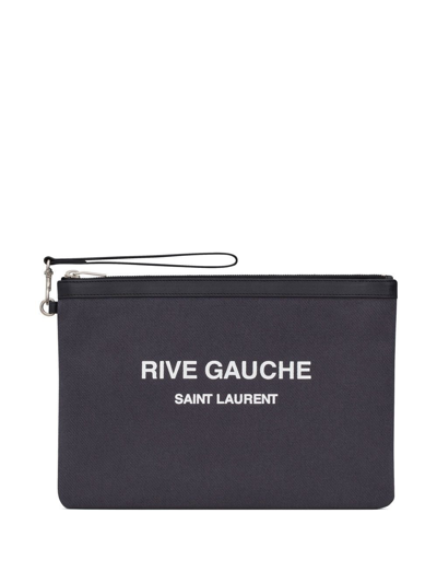 Shop Saint Laurent Logo-print Zipped Pouch In Grey