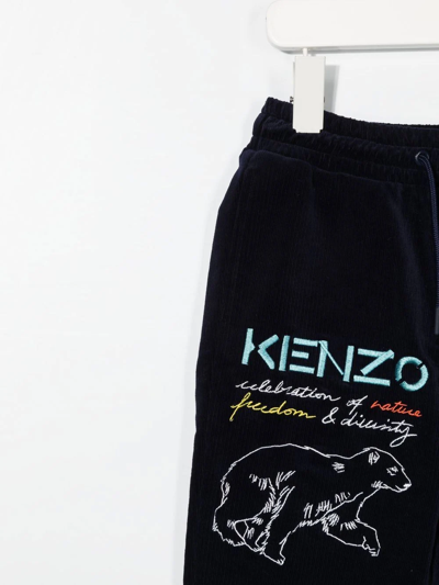 Shop Kenzo Corduroy Embroidered Track Pants In Blue