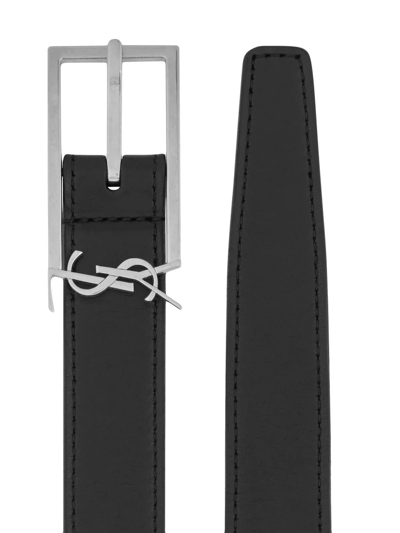 Shop Saint Laurent Logo-buckle Belt In Black