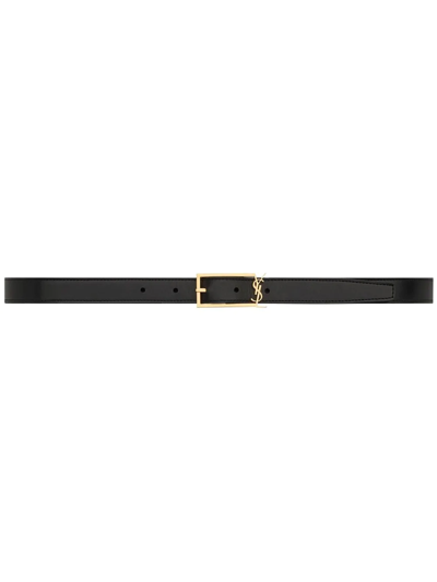 Shop Saint Laurent Logo-buckle Belt In Black