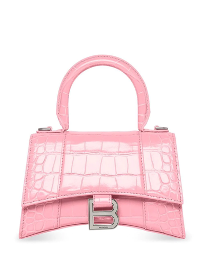Shop Balenciaga Hourglass Crocodile-embossed Handbag In Pink