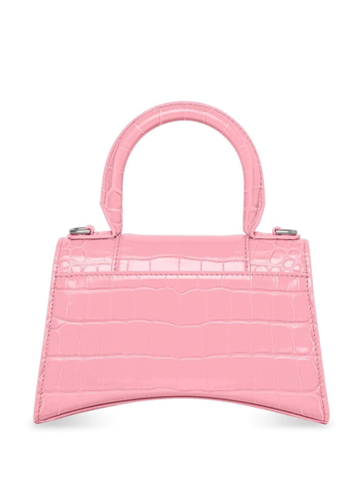 Balenciaga Hourglass Crocodile-embossed Small Handbag In Pink