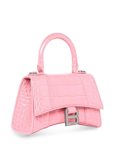 Balenciaga Hourglass Crocodile-embossed Small Handbag In Pink
