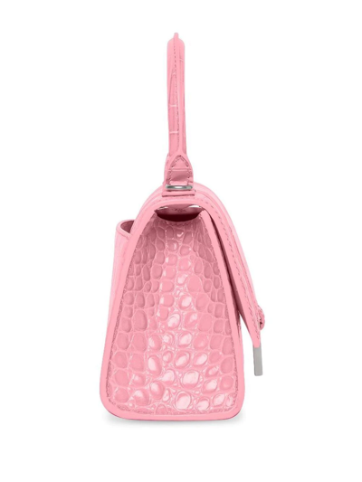 Balenciaga Hourglass Crocodile-embossed Small Handbag In Pink