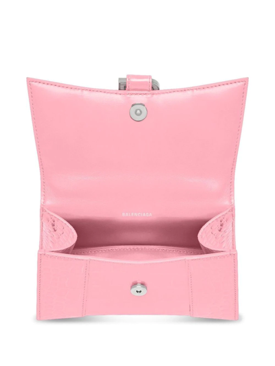 Balenciaga Hourglass Crocodile-embossed Small Handbag In Pink