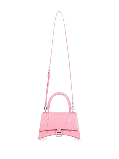 Shop Balenciaga Hourglass Crocodile-embossed Small Handbag In Pink