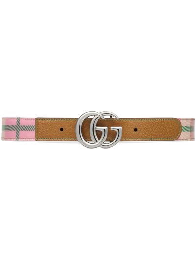 Shop Gucci Checked Double G Belt In Brown