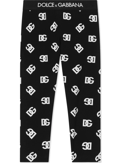 Shop Dolce & Gabbana Interlock Logo-print Leggings In Black