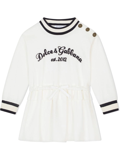 Shop Dolce & Gabbana Logo-print Long-sleeve Dress In White