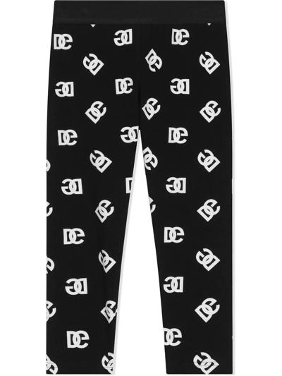 Dolce & Gabbana Interlock Leggings With Dg Logo Print In Black