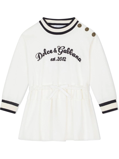 Dolce & Gabbana Logo-print Long-sleeve Dress In White