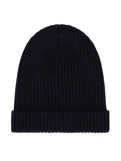 Shop Dolce & Gabbana Heraldic-patch Ribbed Knit Hat In Blue