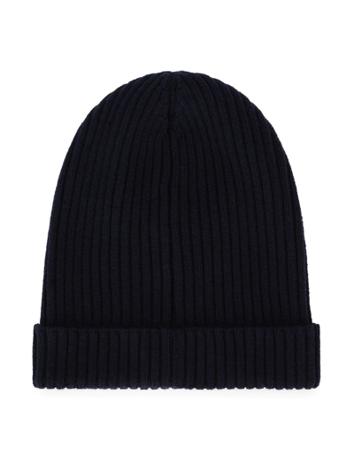 Dolce & Gabbana Ribbed Knit Hat With Heraldic Patch In Blue