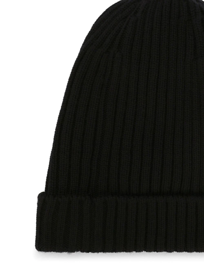 Shop Dolce & Gabbana Dg-logo Rib-knit Beanie In Black