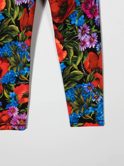 Shop Dolce & Gabbana Floral-print Logo-waist Leggings In Red