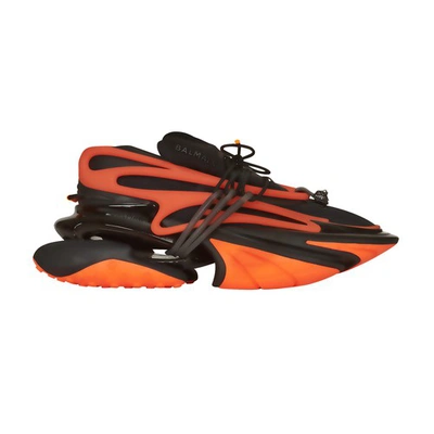 Shop Balmain Unicorn Sneakers In Noir Orange Fluo