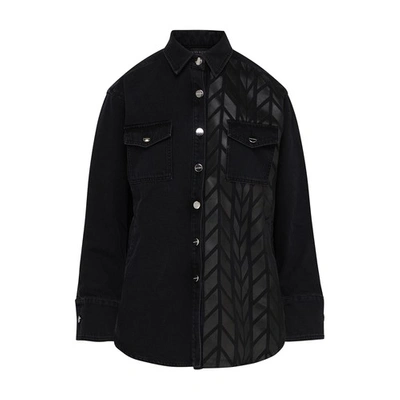Shop David Koma Tyre Track Rubber Applique Denim Shirt In Black