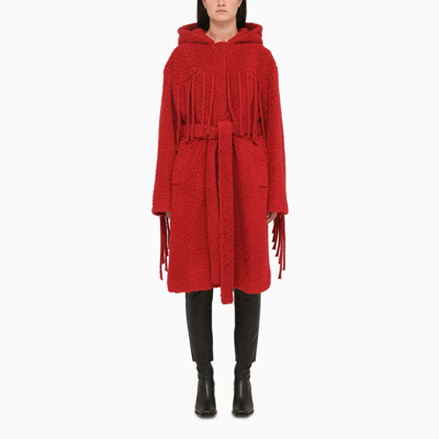 Shop Stella Mccartney Red Teddy Coat With Belt And Fringes