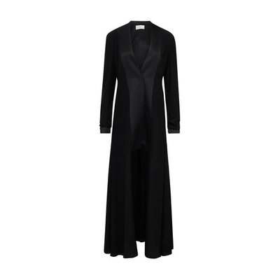 The Row Keanu Satin-trimmed Pleated Silk And Wool-blend Crepe Coat In Black