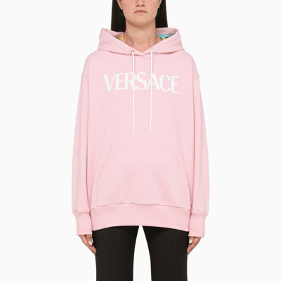 Versace Logo Oversized Cotton Jersey Hoodie In Pink