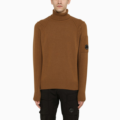 Shop C.p. Company Bronze Wool Blend Turtleneck Sweater In Brown