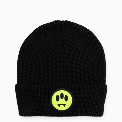 Shop Barrow Black Beanie With Logo Patch In Multicolor