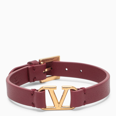 Shop Valentino Burgundy Leather Vlogo Bracelet In Red