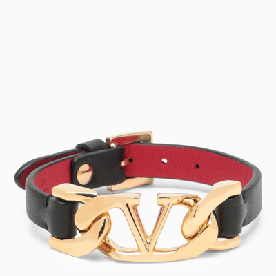 Shop Valentino Vlogo Chain Bracelet In Black Leather