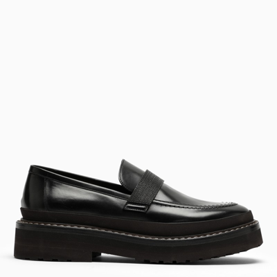 Shop Brunello Cucinelli Black Platform Loafers With "precious Band"