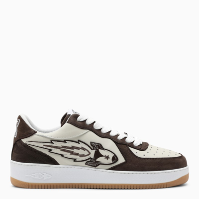 Shop Enterprise Japan White And Brown Low-top Sneakers