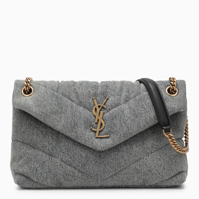 Shop Saint Laurent Grey/blue Denim Puffer Shoulder Bag In Light Blue