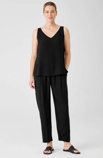 Eileen Fisher Silk Georgette Crepe V-neck Top In Black In Black