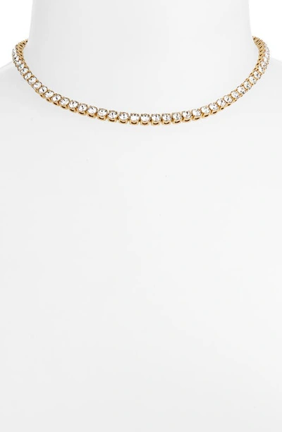 Shop Amina Muaddi Tennis Necklace In White Crystals & Gold Base