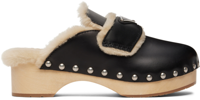 Shop Prada Black Studded Clogs In F049n Black/sand