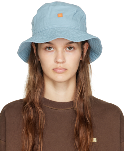 Shop Acne Studios Blue Embroidered Bucket Hat In Aat Dusty Blue