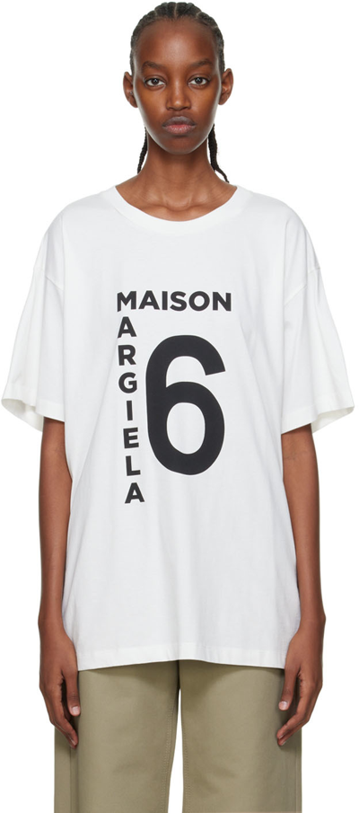 Shop Mm6 Maison Margiela Off-white Oversized T-shirt In 101 Off White