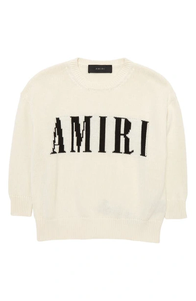 Shop Amiri Kids' Logo Cotton Blend Sweater In Natural