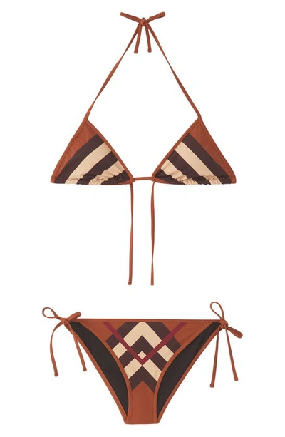 Shop Burberry Cobb Kissing Check Two-piece Swimsuit In Dark Birch Brown Pat