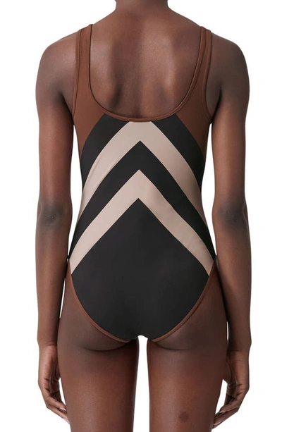 Shop Burberry Cleddau Kissing Check One-piece Swimsuit In Dark Birch Brown Pat