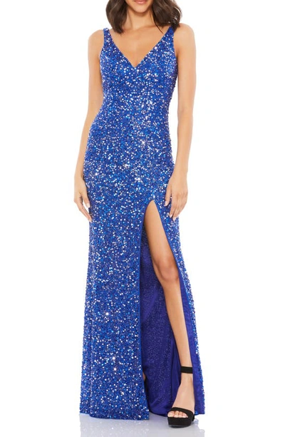 Shop Mac Duggal Sequin Slit Gown In Royal