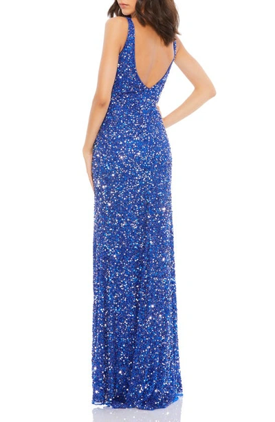 Shop Mac Duggal Sequin Slit Gown In Royal