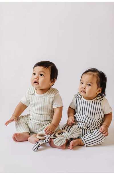 Shop Pehr Stripes Away Organic Cotton Overalls In Blue3